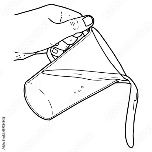 hand pouring water pitcher illustration hand drawn outline vector