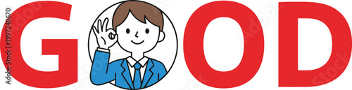 Good Text Design with Man Showing OK Gesture Vector Illustration in Flat Style for Approval, Positive Feedback, Success Message, and Communication Graphics