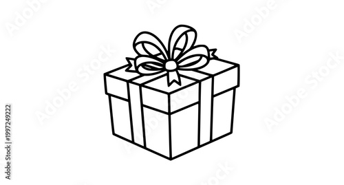 Elegant Line Art Gift Box Icon with Ribbon Bow Minimal Outline Vector Illustration for Modern Holiday and Delivery Concepts