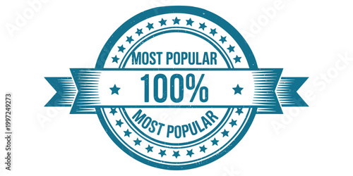 a blue emblem declares most popular, ranking badge symbol, award label design for best seller, top choice, rating highlight, quality assurance icon.