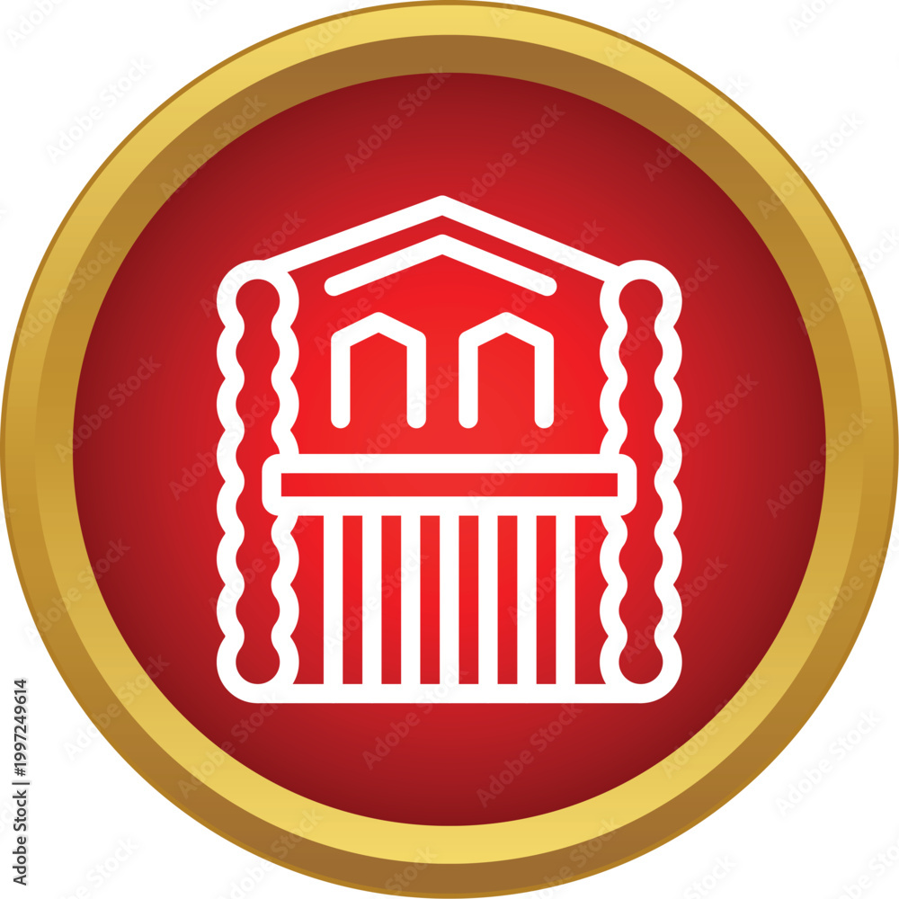 Fototapeta premium Roman temple or ancient building line art icon on a red background
