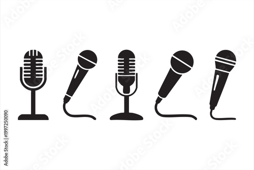 Minimal microphone icons for media broadcasting and performance