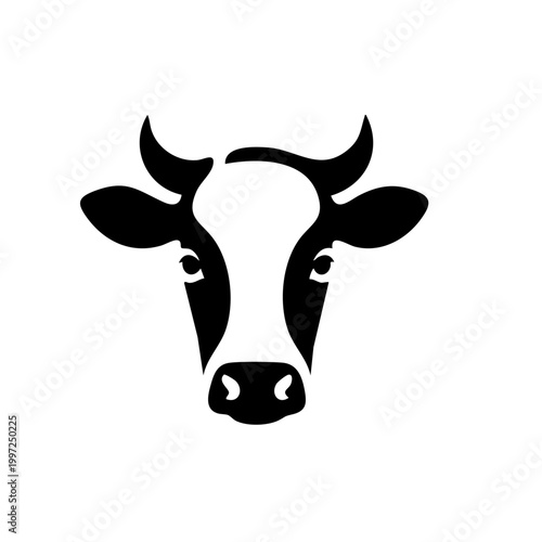 Minimalist Black and White Cow Head Vector Icon
