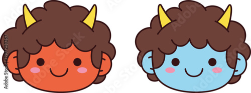 Cute Devil Avatar Icon Set with Cartoon Character Faces in Flat Style Vector Illustration for Emoji, Fantasy, Kids Design, and Halloween Graphics