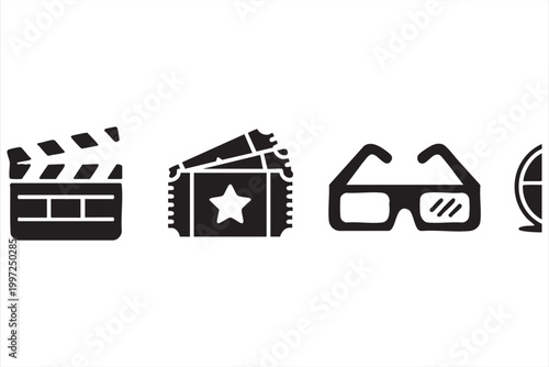 Movie symbols for cinema tickets screening and media design