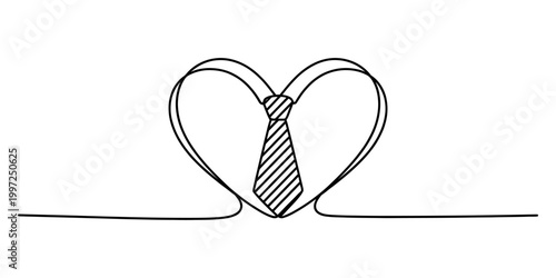 Heart shape with a tie inside, single line drawing, representing love for father or dad, business, or formal style Vector, illustration
