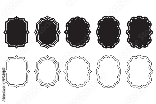 Decorative frame icons with vintage label border shapes for design