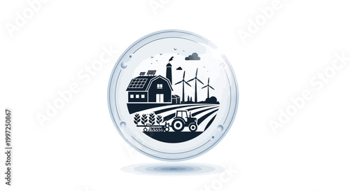 Coin with farm and wind turbines.