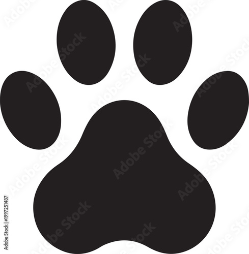 Black paw print icon vector illustration isolated on transparent background.