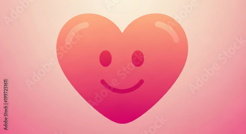 Smiling heart symbol with pink gradient background and happy face expression