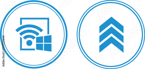 Wireless Display and Up Arrow Icon Set in Flat Style Vector Illustration for Screen Casting, Connectivity, Signal Transfer, and Navigation Design