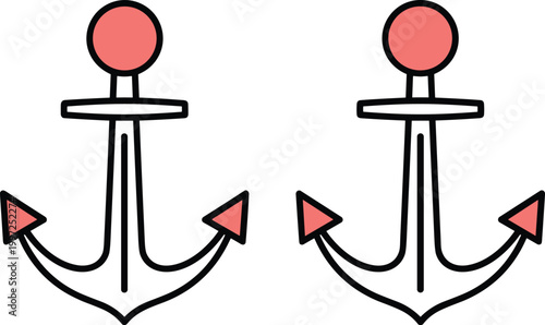 Anchor Icon Set in Outline Style Vector Illustration for Marine Navigation, Nautical Symbols, Sea Travel, Maritime Design, and Ocean Themed Graphics