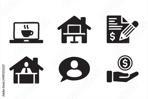 Minimal remote working icons for business and digital services