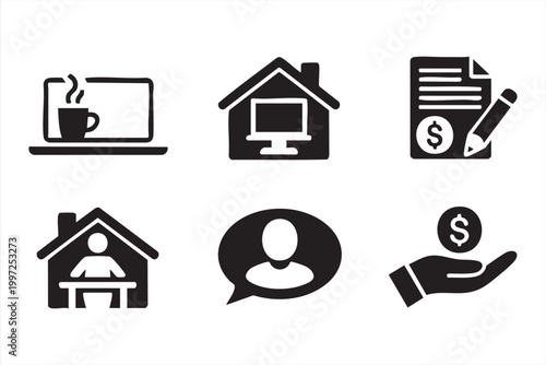 Online work symbols for communication payment and remote jobs