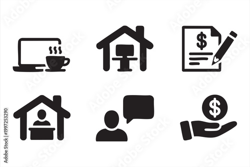 Home office business icon set for freelance and digital workspace