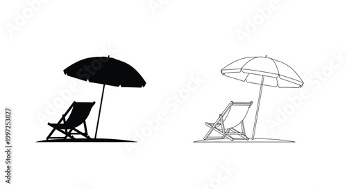 beach chair and umbrella silhouette high quality professional