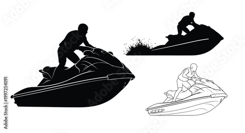 jet ski riders in action silhouette high quality