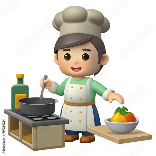 Cooking in kitchen with utensils illustration