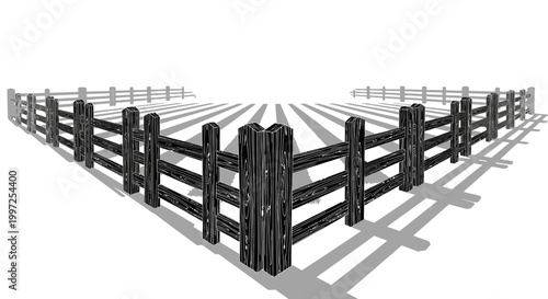 Black Wooden Fence Corner Section.