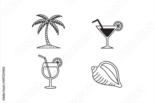 Summer travel icon set for beach holiday tourism and resort themes