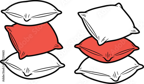 Pillow Stack Vector Illustration in Hand Drawn Outline Style with Soft Cushions for Home Decor, Bedroom Design, Comfort, and Interior Graphic Use