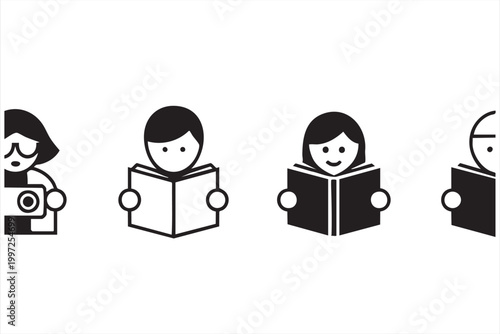 Child reading book icon for education learning and literacy concept