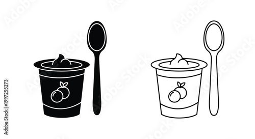 yogurt cup and spoon silhouette high quality professional