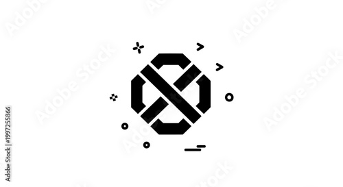 Black and white geometric symbol design.