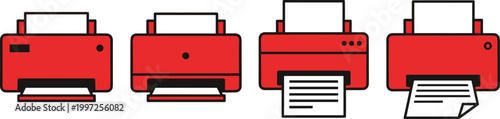 Printer Icon Set in Flat and Outline Style Vector Illustration for Office Equipment, Printing Devices, Documents, and Business Technology Design Use
