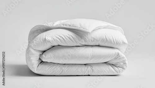Clean White Duvet Folded and Isolated on a Light Gray Background.