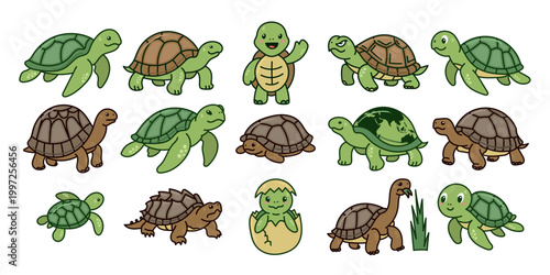Cute Cartoon Turtle Character Set