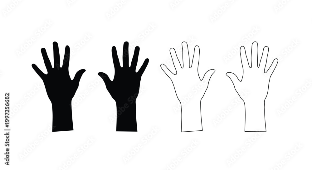 Obraz premium set of hand silhouettes and outlines silhouette