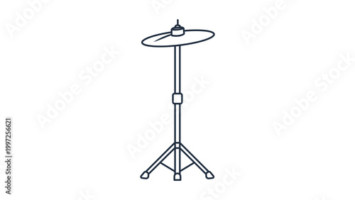 Tableau sur toile Minimalist black line vector icon of a musical cymbal on a stand, hand-drawn outline illustration with editable stroke for easy customization, isolated on white background for music design