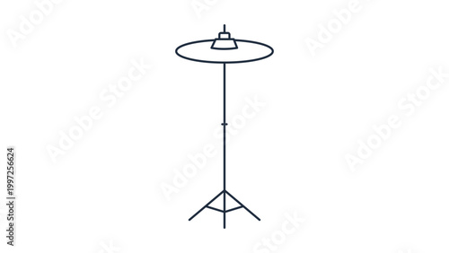 Minimalist Cymbal on Stand Vector Icon Illustration with Editable Stroke. Clean Black Line Art Design of a Percussion Instrument for Music Projects, Scalable Graphic on White Background.
