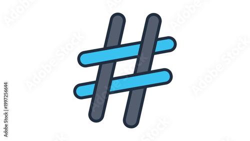 Musical Sharp Symbol Accidental Flat Vector Icon Illustration Isolated on White. This Professional Graphic Design Element Features an Editable Stroke for Customizing Line Weight and Style.