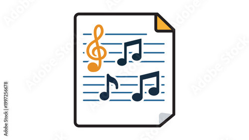 Quadro su tela Sheet Music Vector Icon Illustration with Treble Clef and Musical Notes on a Page