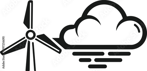 Wind turbine icon with cloud and fog symbol