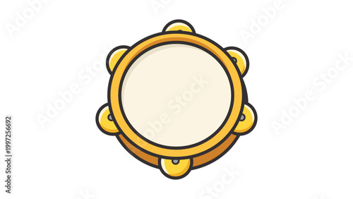 Tambourine Musical Instrument Vector Icon with Editable Stroke. Modern flat illustration of a round hand percussion tambourine with jingles, perfect for music apps, education, and creative design.