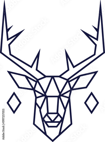 Abstract Geometric Deer Head Line Art Vector with Sharp Antlers in Minimal Style for Logo Design, Branding, Emblems, and Modern Wildlife Graphics