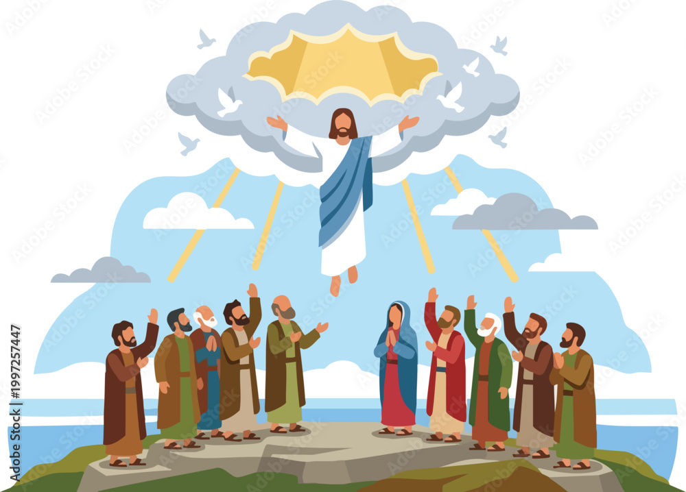 Fototapeta premium Ascension of Jesus Christ Flat Vector Design, flat illustration, and transparent picture