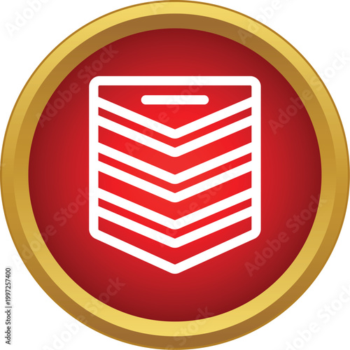 Chevrons rank symbol displayed in a red gold circle, representing military authority