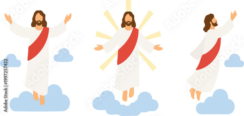 Ascension of Jesus Christ Flat Vector Pose Set, vector design, and flat illustration