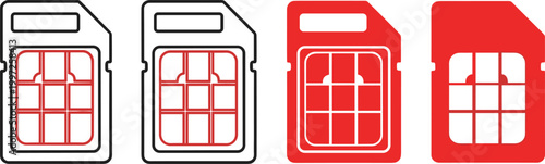 SIM Card Icon Set in Flat and Outline Style Vector Illustration for Mobile Network, Cellular Technology, Communication, and Smartphone Connectivity Design