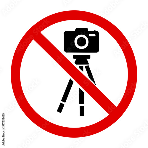 No Tripod Icon with Red Prohibition Mark (Tripod Ban / Photography Restriction)

赤い禁止マーク付き三脚禁止アイコン（撮影機材禁止・注意サイン）