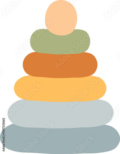 Colorful baby stacking rings toy arranged in soft shapes on neutral background perfect for early learning, nursery decor