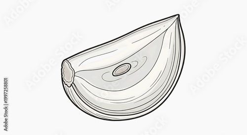 A detailed illustration of a sliced seed, showcasing its inner layers and texture in a scientific drawing style.