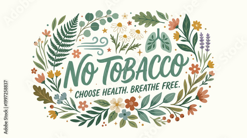 No Tobacco Choose Health Botanical Vector Illustration