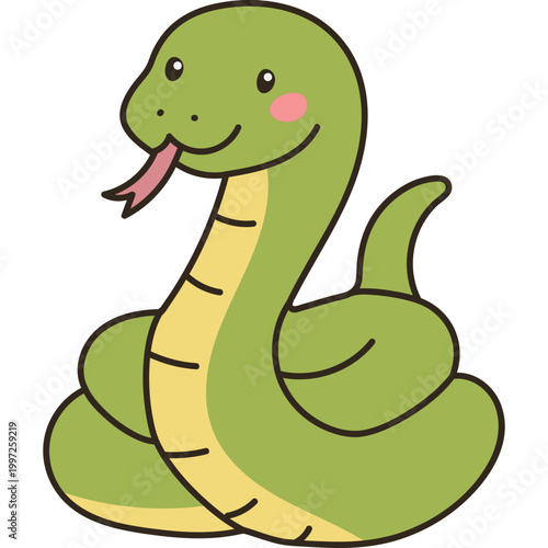 Cute Cartoon Green Snake Illustration