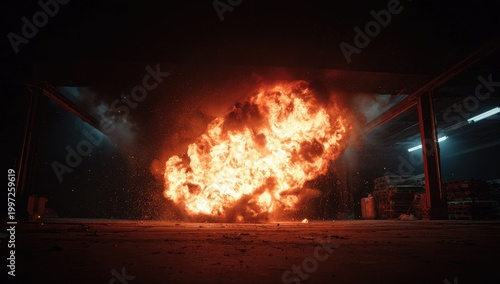 Massive Fireball Erupts in Dark Industrial Setting.