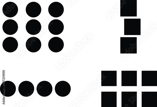 Dot and Square Grid Icon Set with Geometric Layout Patterns for User Interface Design, Menu Systems, and Digital Navigation Elements